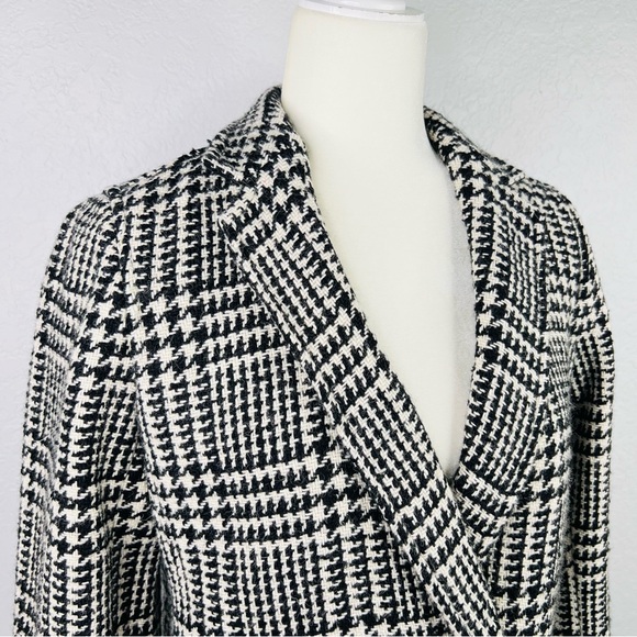 Talbots Black & White Houndstooth Wool Blend Double Breasted Long Blazer Jacket - Picture 4 of 15